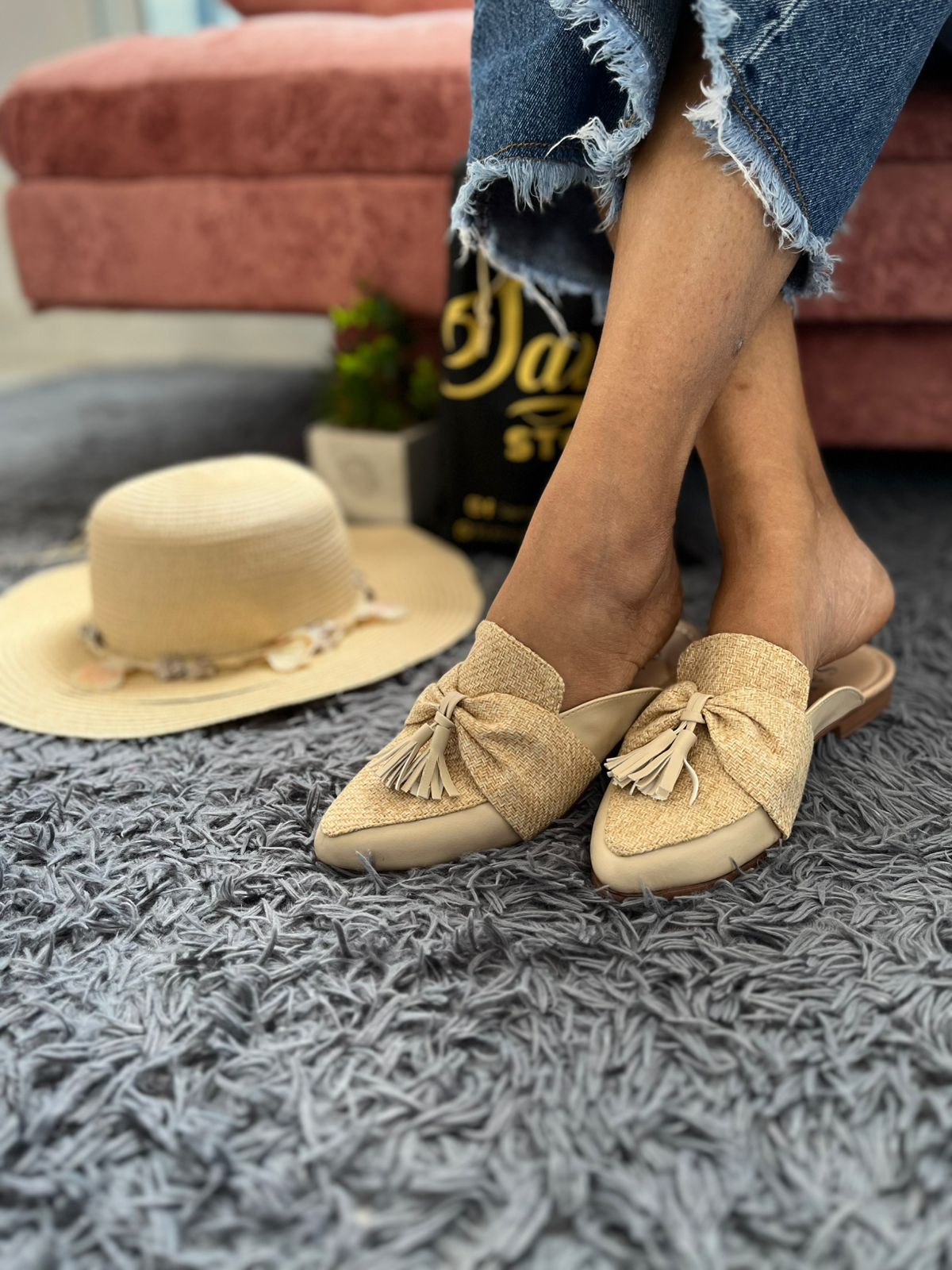 Mule, zueco yute con moño y borlas - SAYO Shoes