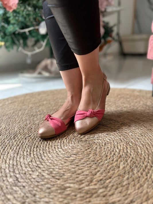 Baletas destalonadas Ballerinas Slingback Nude con Moño Rosa Punta Fina - Elegantes y Cómodas