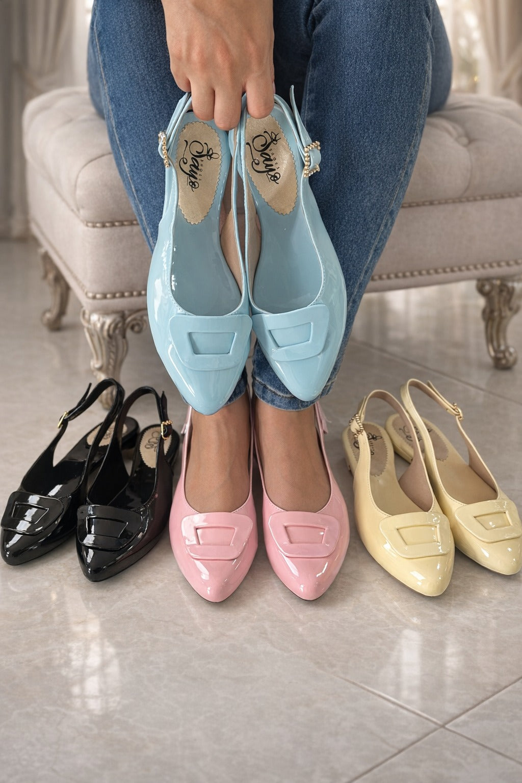 Baleta Valentina Balerina Slingback Charol Rosa– Punta Fina
