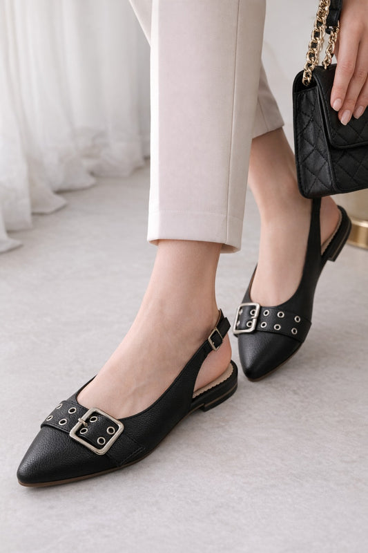 Baletas Emma Negro – Elegantes con Hebilla