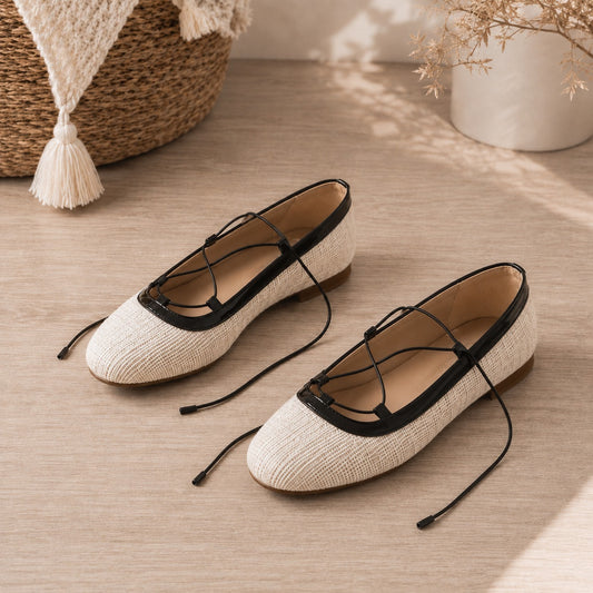 Flats Amelia Beige con Negro (Yute)