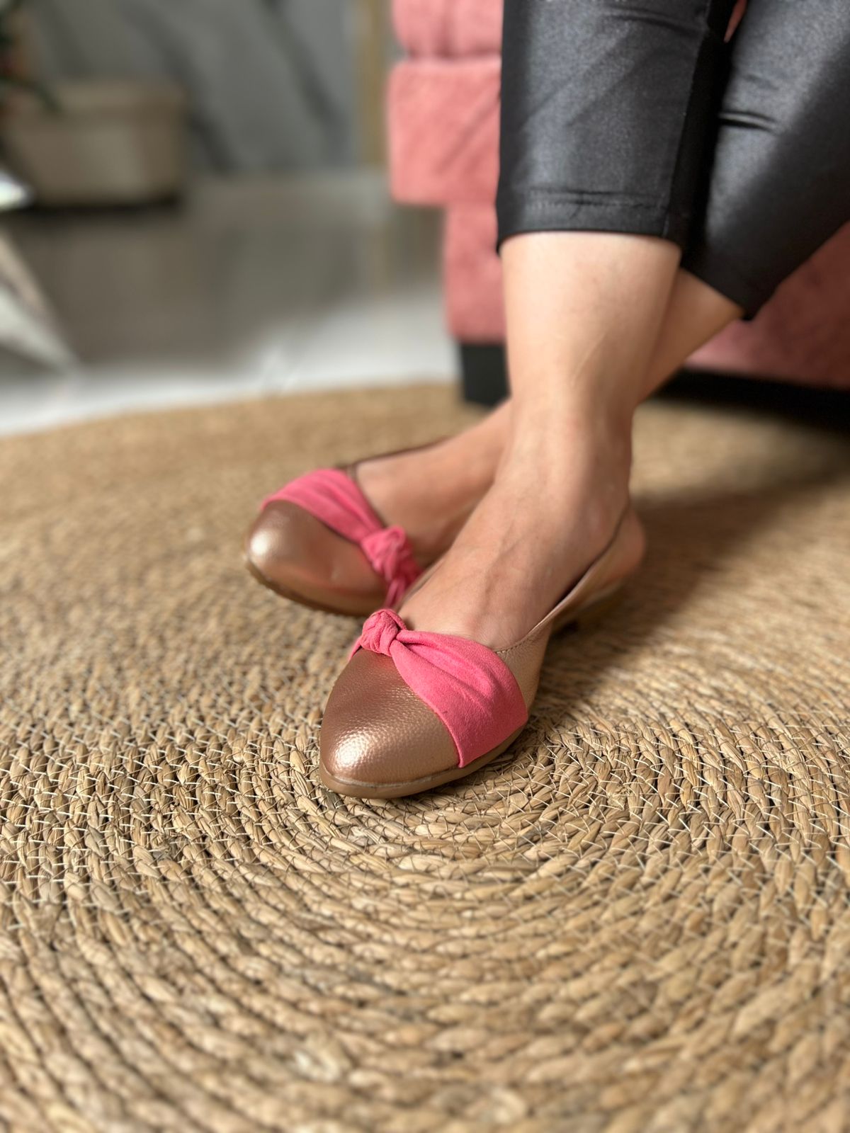 Baletas Gea, destalonadas con Moño Rosa Punta Fina