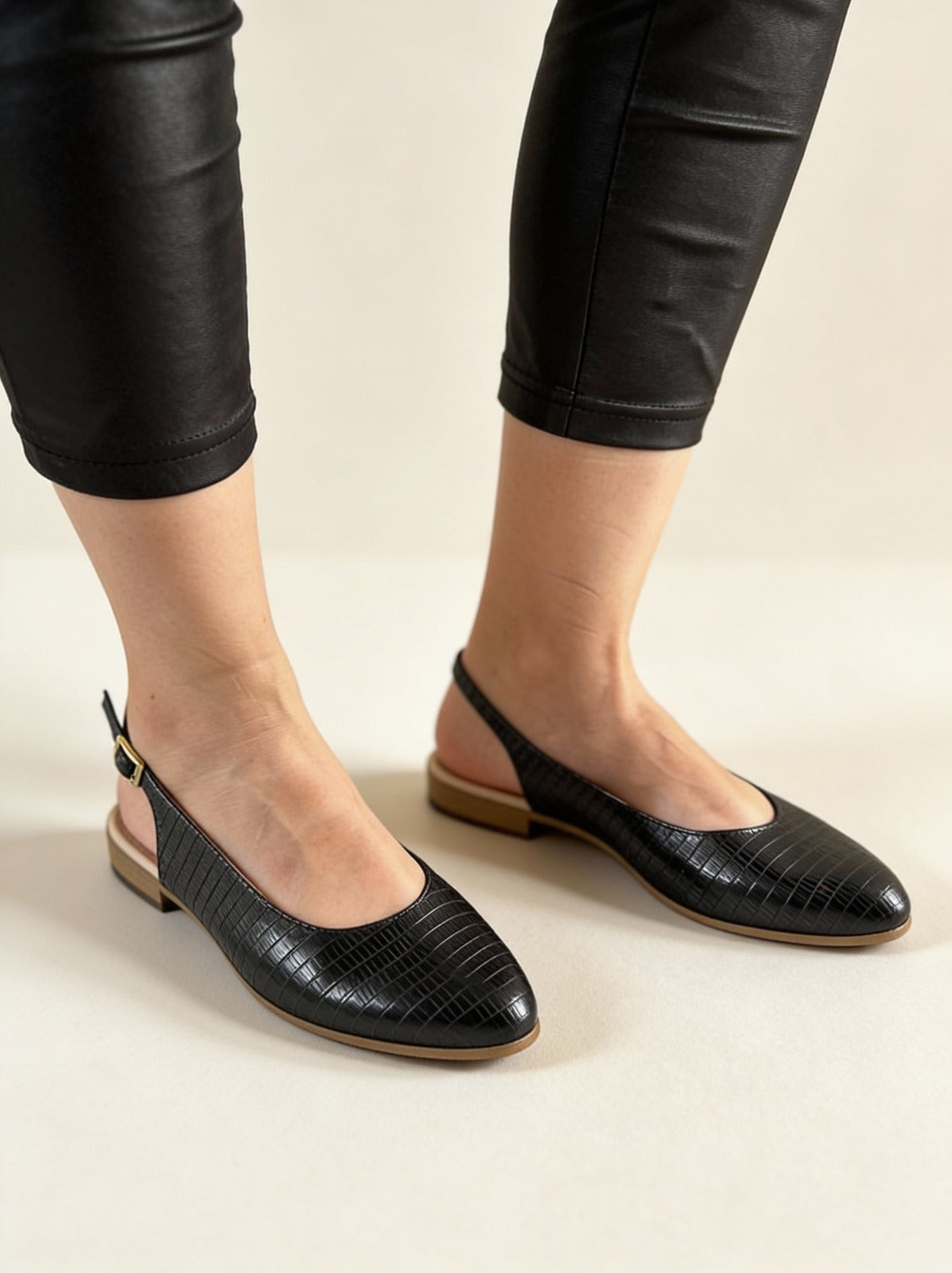 Slingbacks, Baletas destalonadas metalizadas tipo piel de reptil