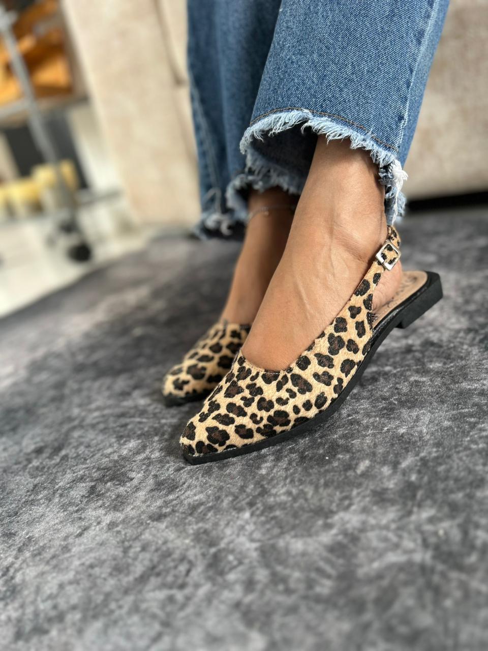 Baleta destalonada animal print leopardo Flats slingback  - SAYO Shoes