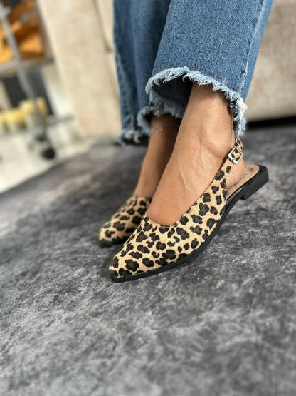 Baleta destalonada animal print leopardo Flats slingback  - SAYO Shoes