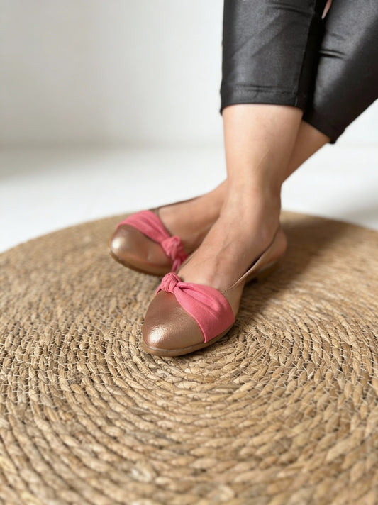 Baletas destalonadas Ballerinas Slingback Nude con Moño Rosa Punta Fina - Elegantes y Cómodas