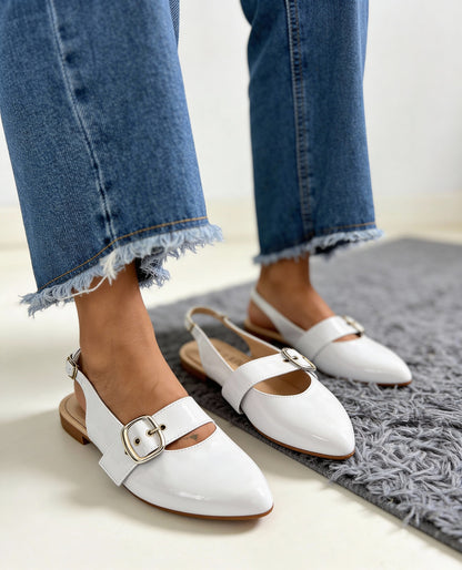 Baleta Brisa destalonada charol con hebilla grande, Flats - SAYO Shoes