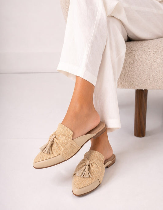 Zueco Sara, Mule, yute con moño y borlas - SAYO Shoes