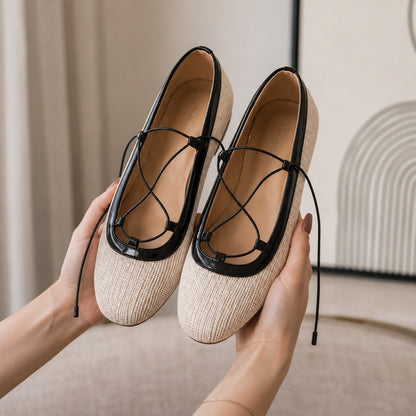 Flats Amelia Beige con Negro (Yute)
