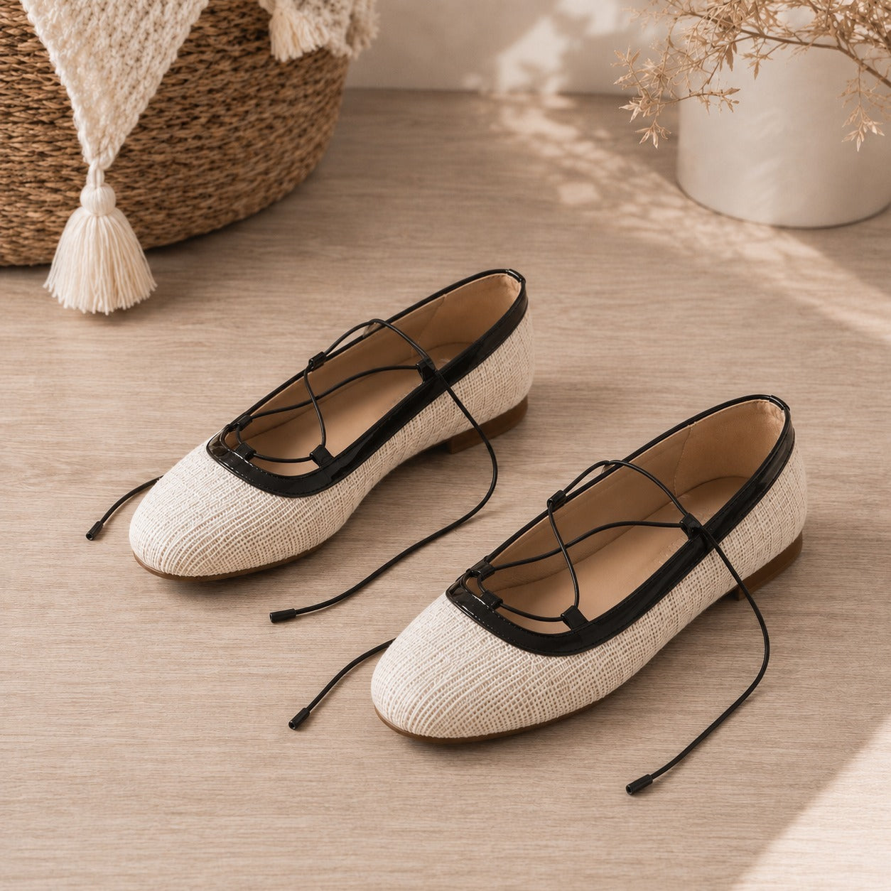 Flats Amelia Beige con Negro (Yute)