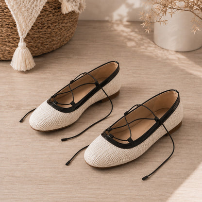 Flats Amelia Beige con Negro (Yute)