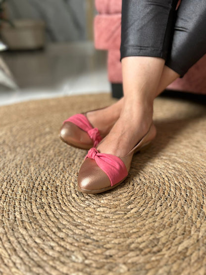 Baletas Gea, destalonadas con Moño Rosa Punta Fina